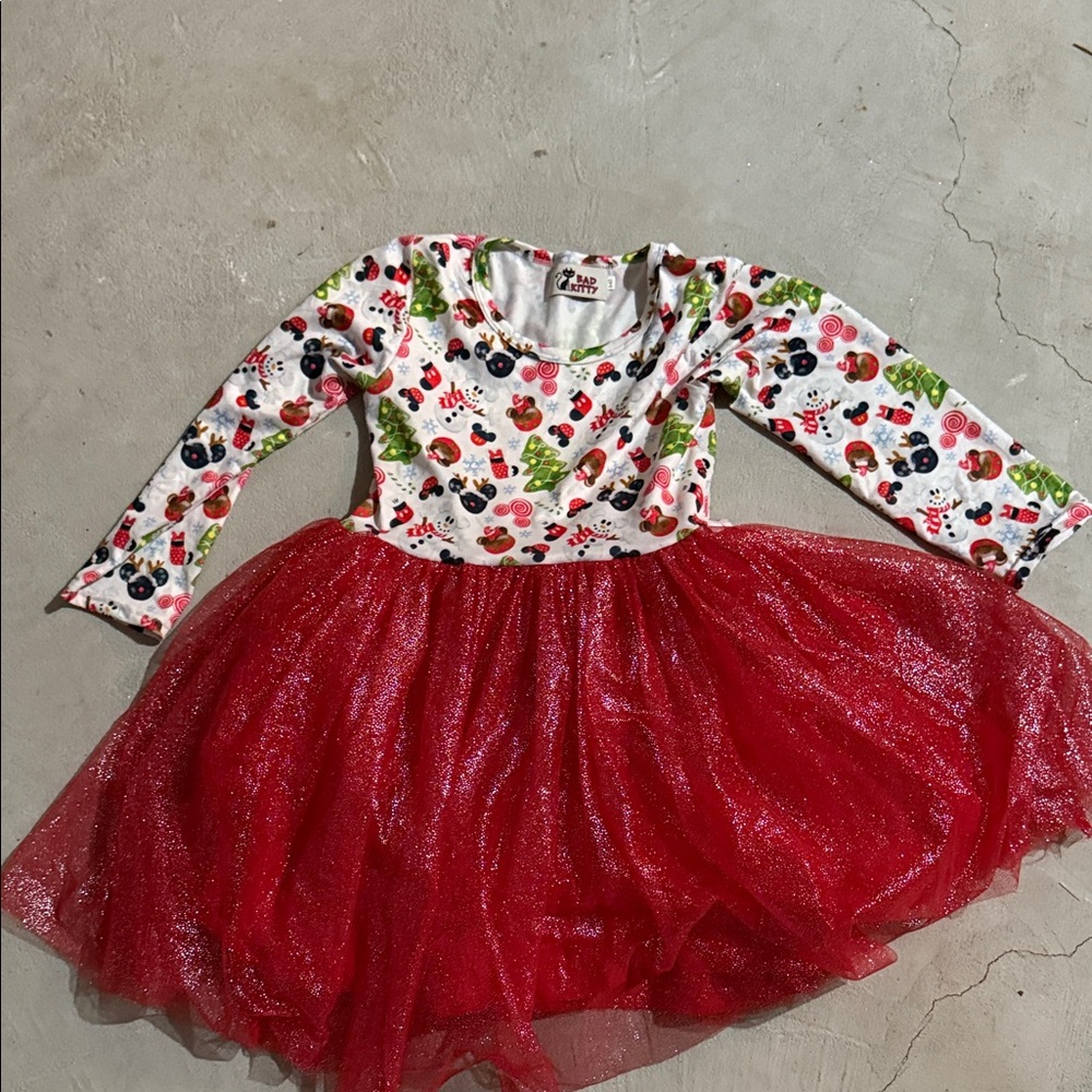 Charming Mickey Mouse Holiday Red Tulle Dress for Kids
